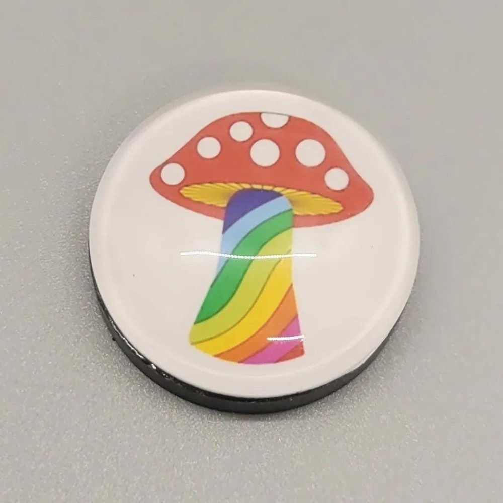 Rainbow Mushroom Magnet – 1 Inch, Ceramic, Refrigerator
